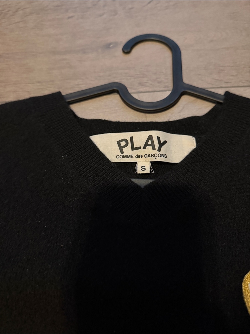 Comme des Garçons PLAY Black V-Neck Sweater with Gold Heart - Picture 2 of 6